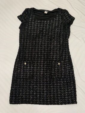 msk black sequin tweed mini dress